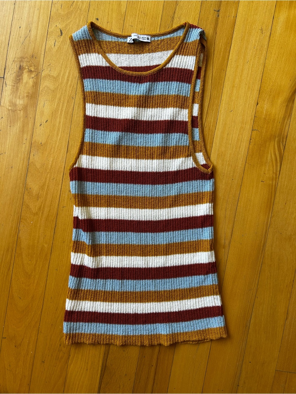 Zara Striped Ribbed Tank Top in Mustard, Light Blue, Maroon, and White